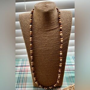 Freshwater Pearl Necklace - Long Earth Tone Brown Tan Beige